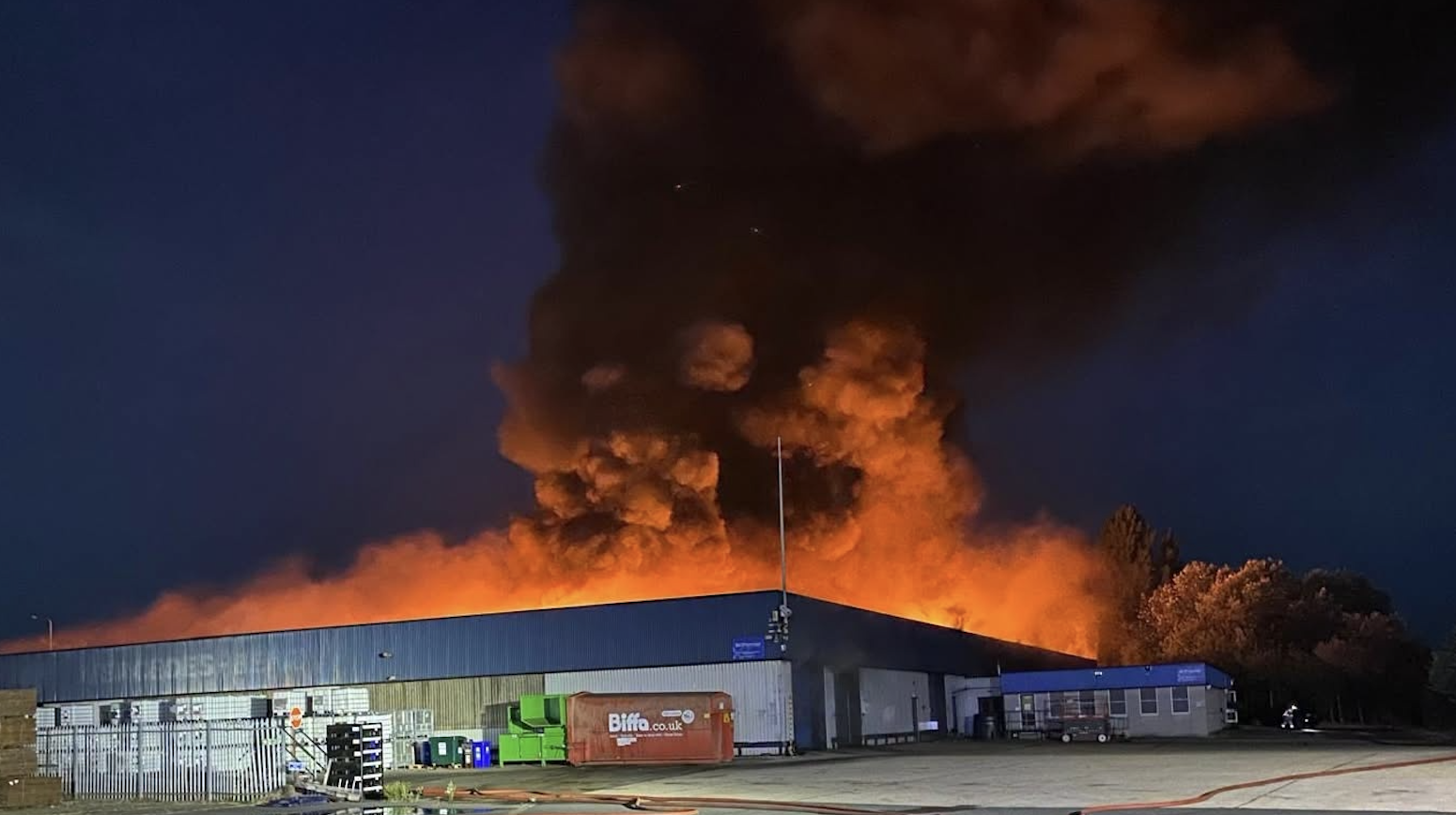 Firefighters tackle warehouse blaze in Harwich as residents warned to shut windows