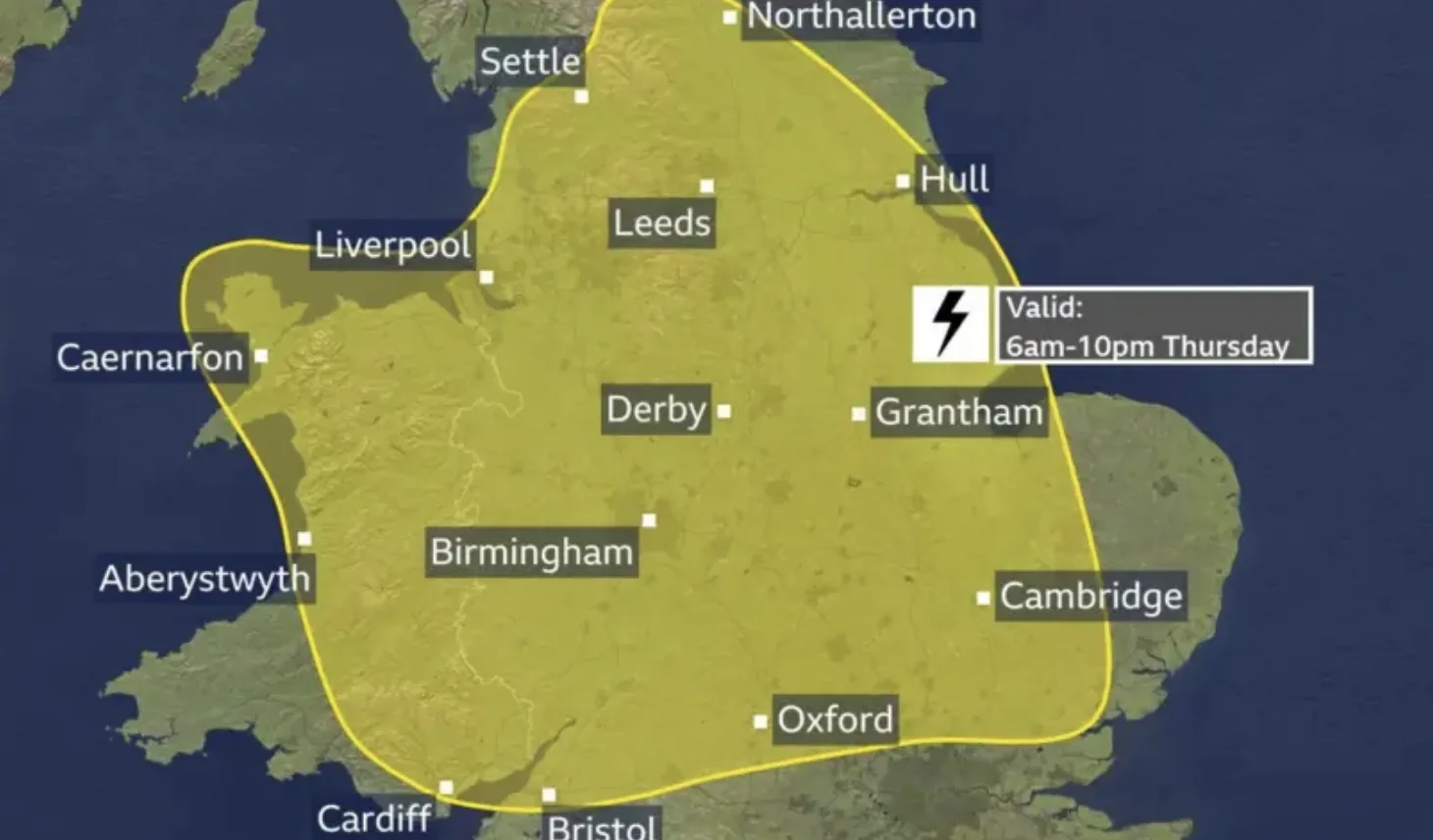 Yellow weather warnings issued as thunderstorms and torrential rain threaten flash flooding