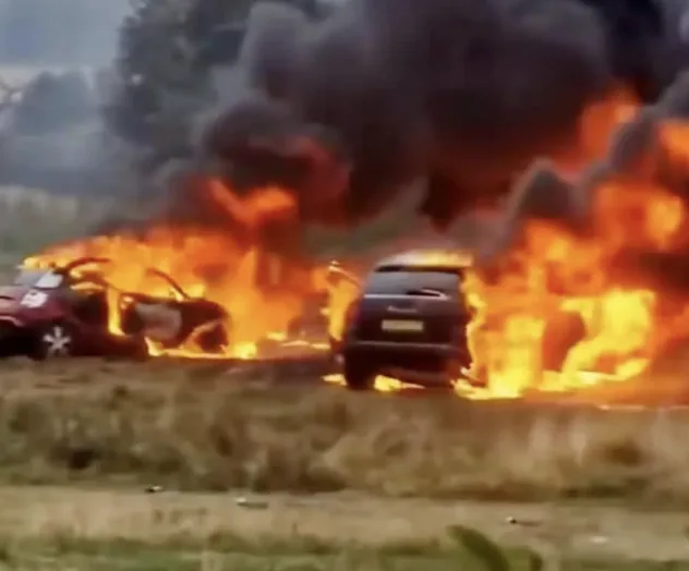 Cars torched and farmland torn up at vigil for A66 crash victim