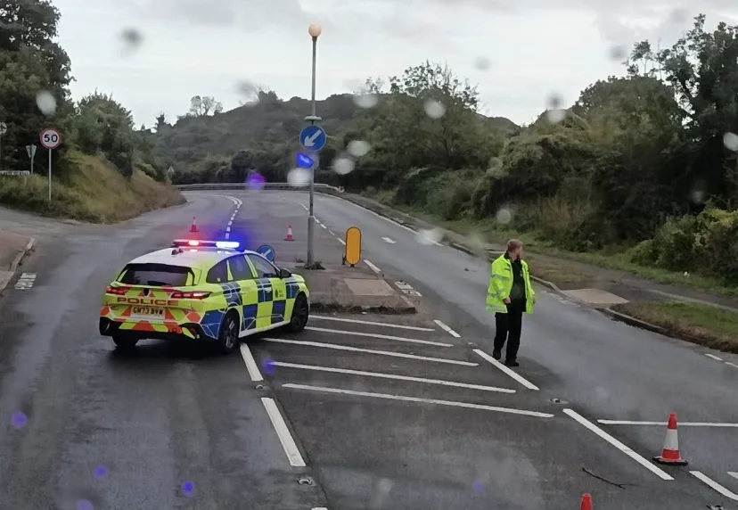 Canterbury Road closed after vehicle crashes through barrier near Folkestone