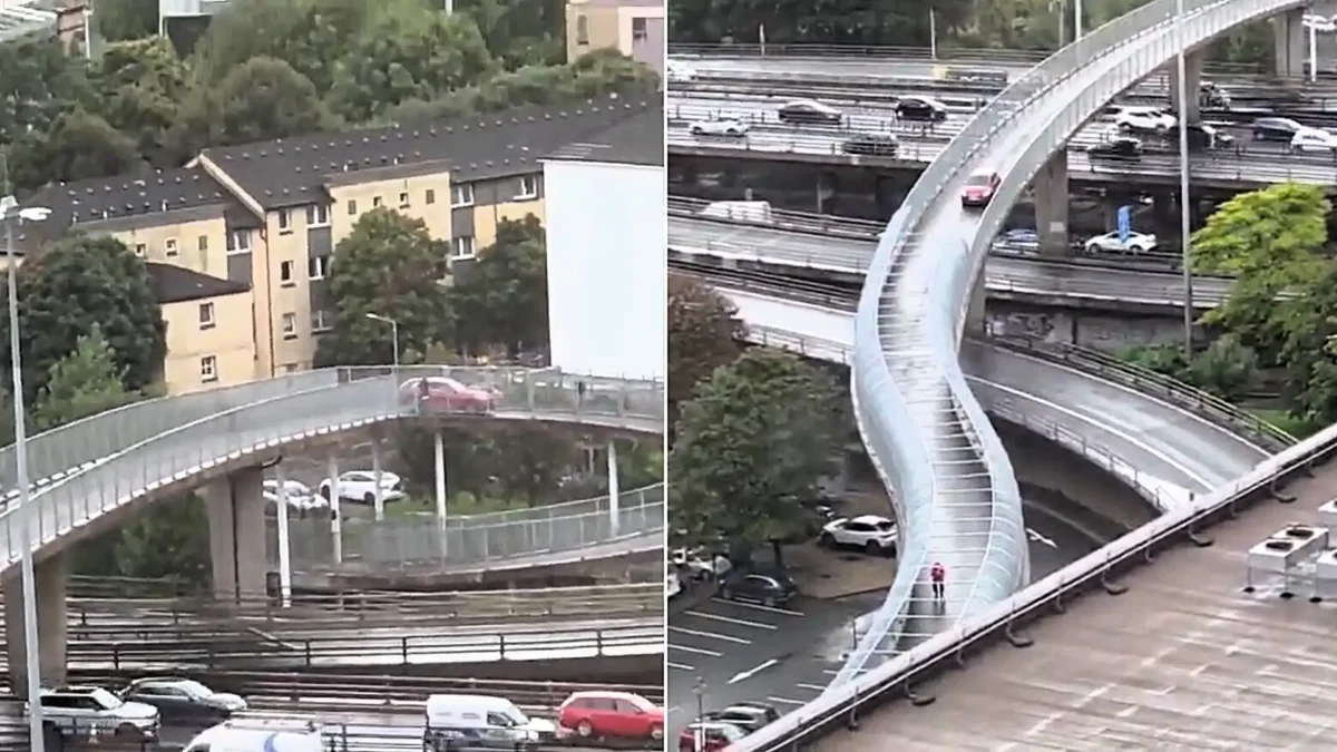 Driver gets stuck after mistakenly taking car onto footbridge over Glasgow’s M8