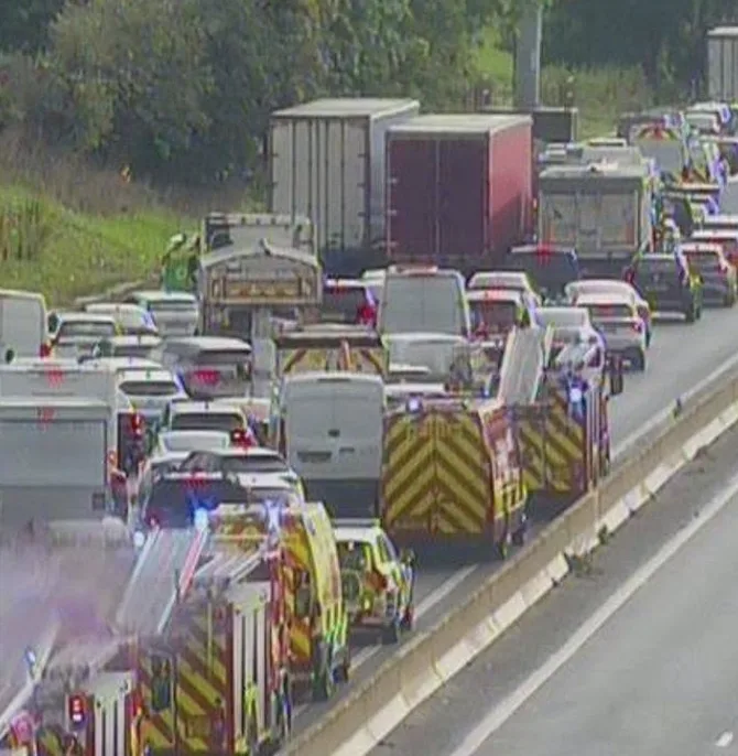 Long delays on M62 after vehicle fire near Eccles Interchange