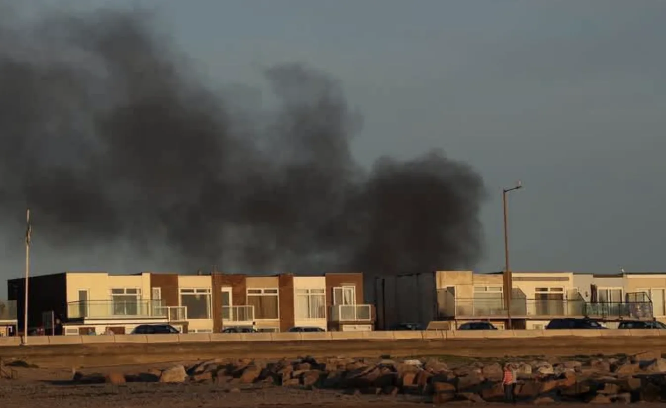 Fire crews tackle blaze involving two garages as smoke billows over Thornton-Cleveleys
