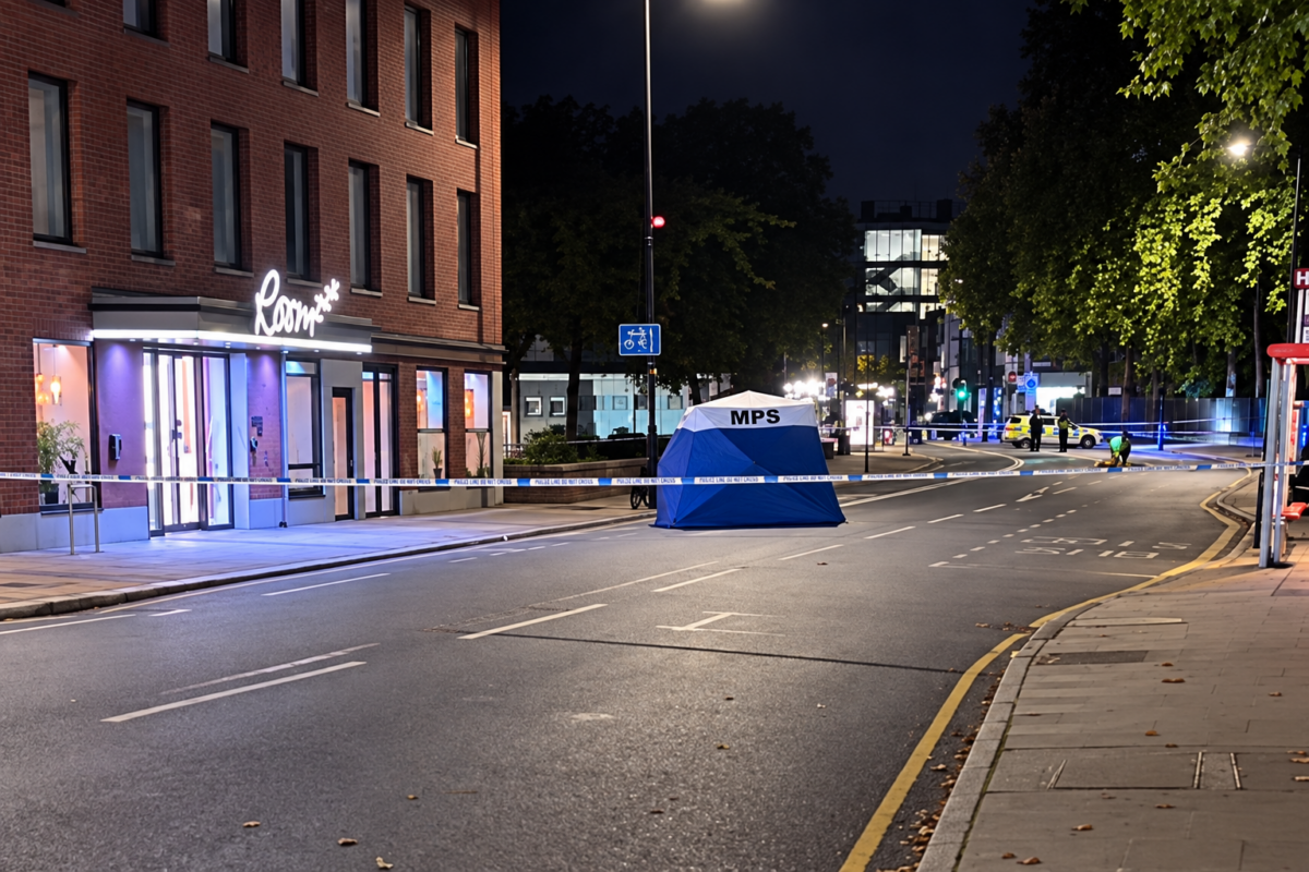 Forensics tent erected as police cordon West Ham Lane in Stratford
