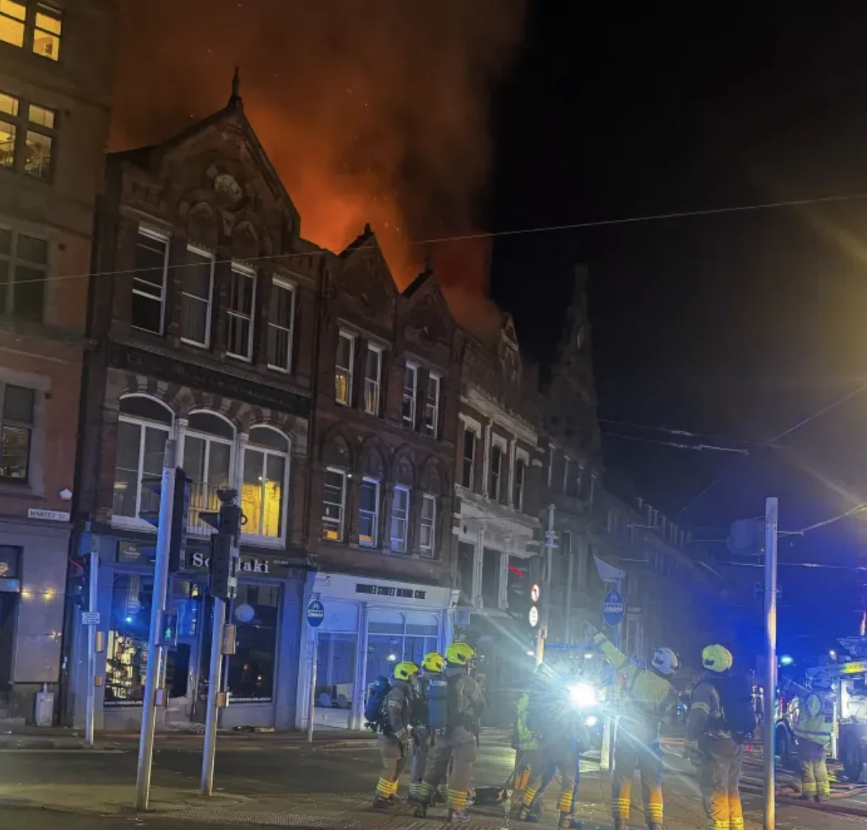Residents evacuated as 12 fire engines tackle major blaze in Nottingham city centre.