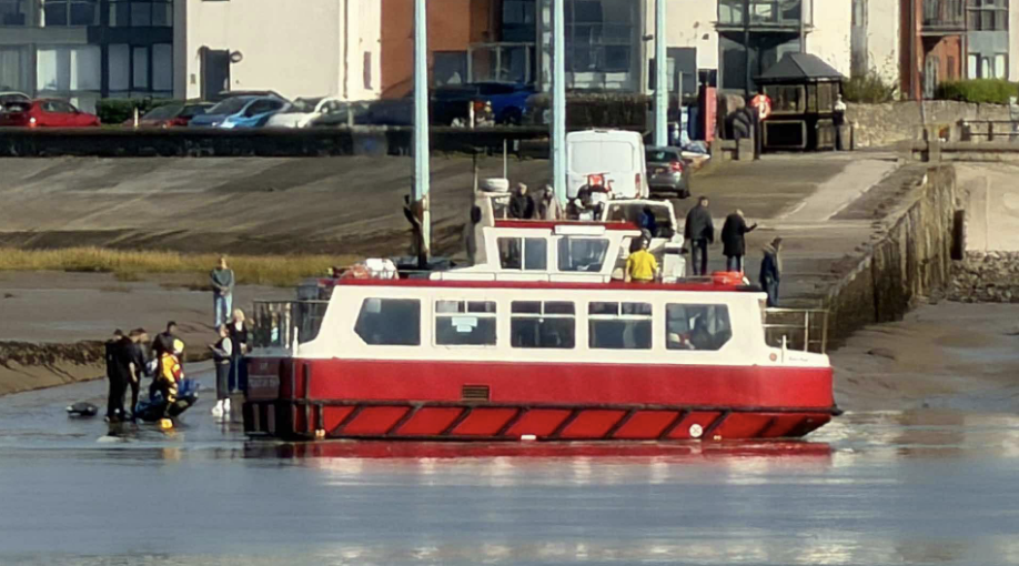 Ferry crew and RNLI rescue jet skier off Fleetwood