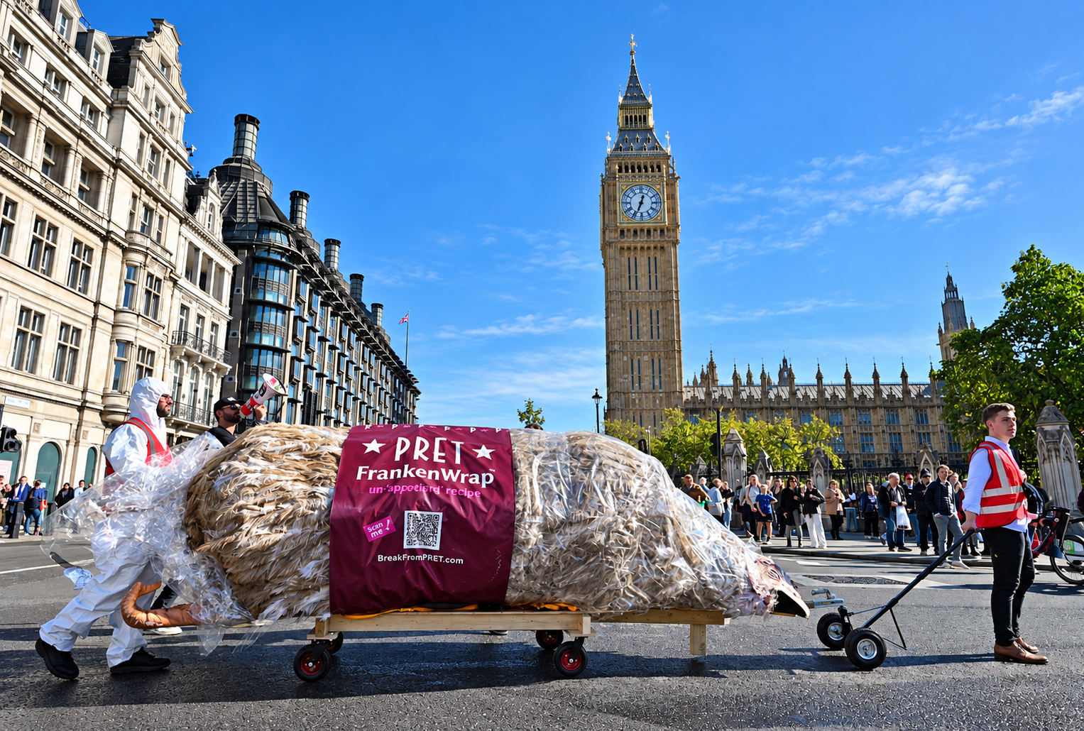 Campaigners march 400-metre chicken welfare petition through London in protest against Pret A Manger